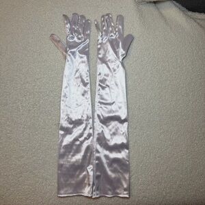 NWOT Women's Satin Elbow Length Gloves - silver